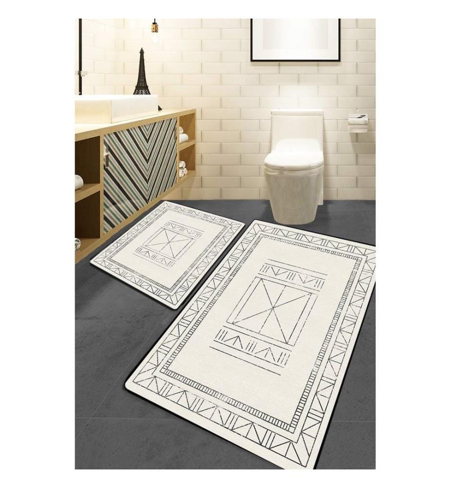 Set de tapis de bain, 2 pièces, Ecru, 100% POLYESTER