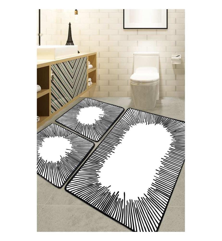 Set de tapis de bain, 3 pièces, Ecru, 100% POLYESTER