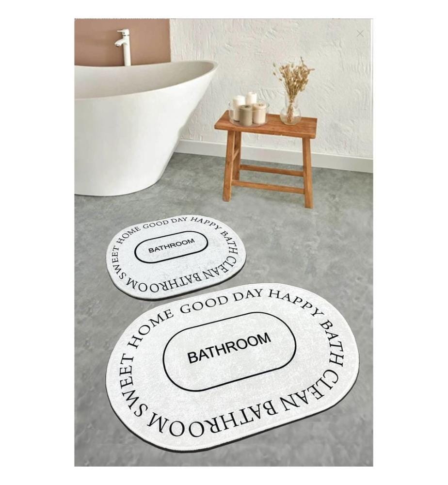 Set de tapis de bain, 2 pièces, Ecru, 100% POLYESTER