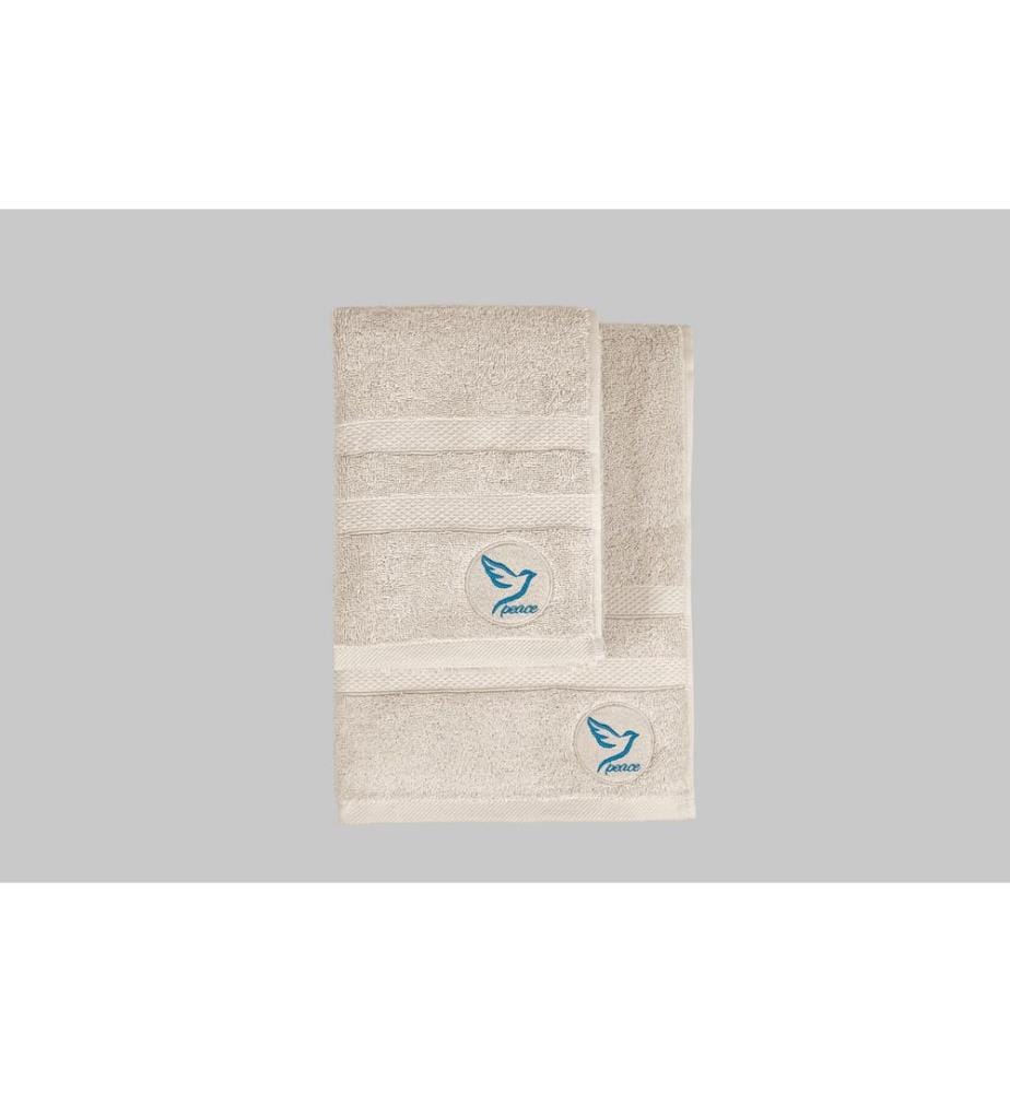Ensemble de serviettes de toilette et de bain, 2 pièces, beige, 100% COTON