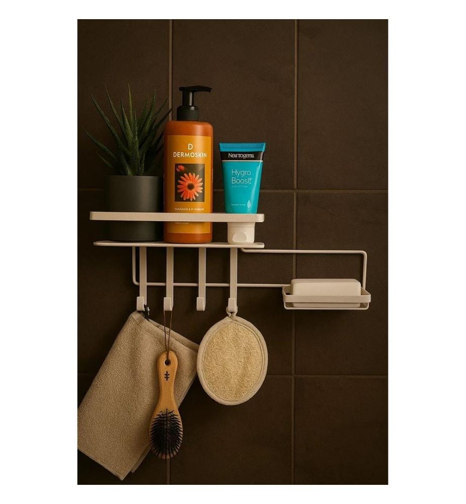 Organisateur de salle de bain, crème, 100% METAL