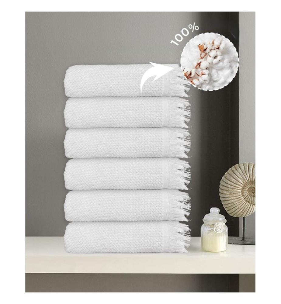 Ensemble de 6 serviettes de toilette, 100 % coton, blanches