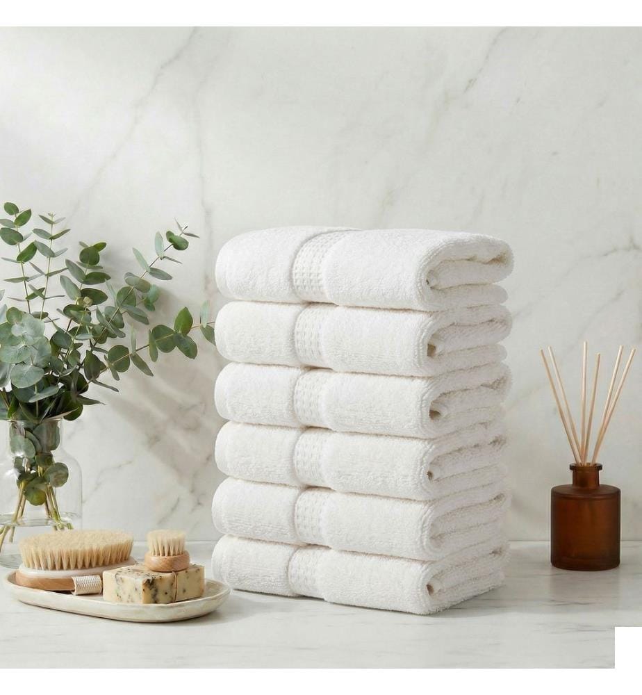 Lot de 6 serviettes de toilette, 100 % coton, écru