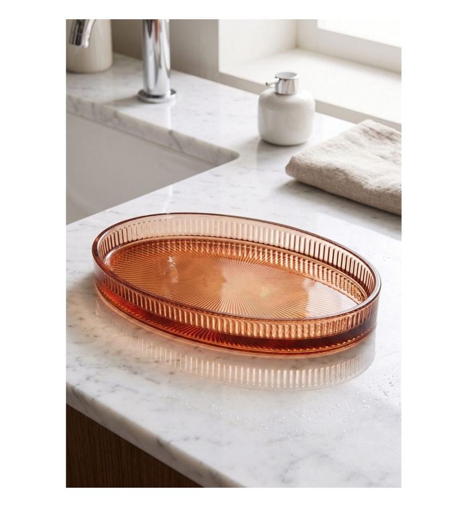 Plateau de salle de bain, 100 % verre, ambré