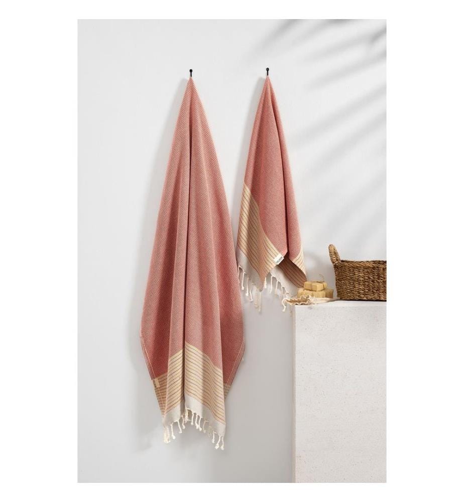 Ensemble de fouta, 2 pièces, 100 % coton, rouge tuile
