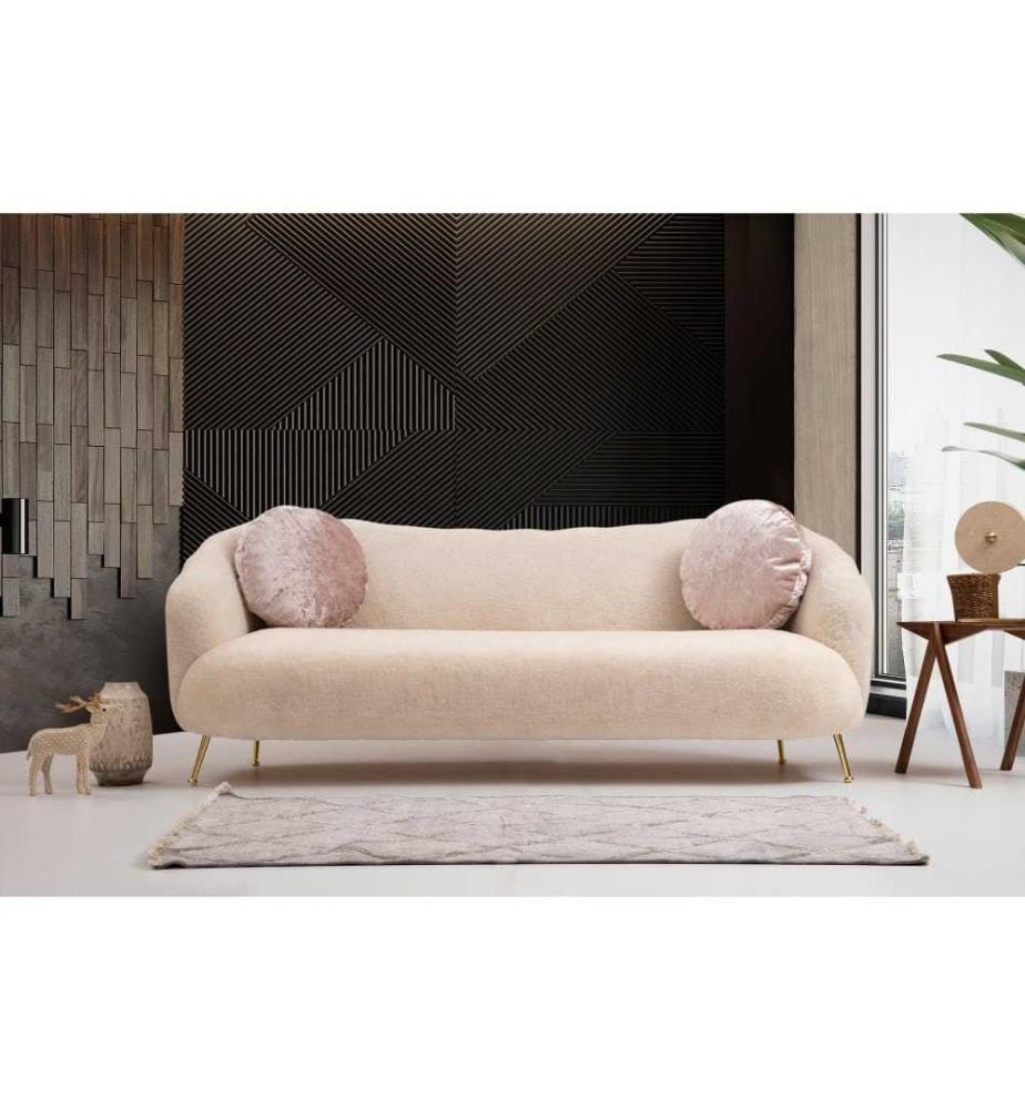 Canapé 3 places, beige, cadre en hêtre - aggloméré, polyester, tissu