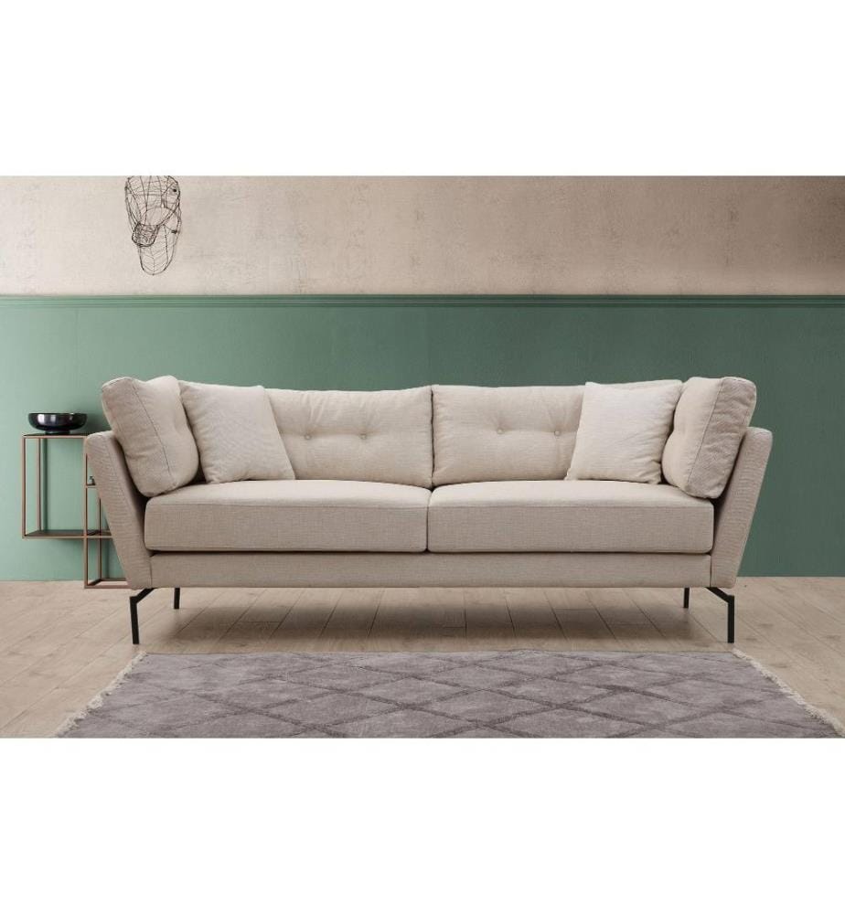 Canapé 3 places, crème, structure en hêtre - panneau d'aggloméré, tissu polyester