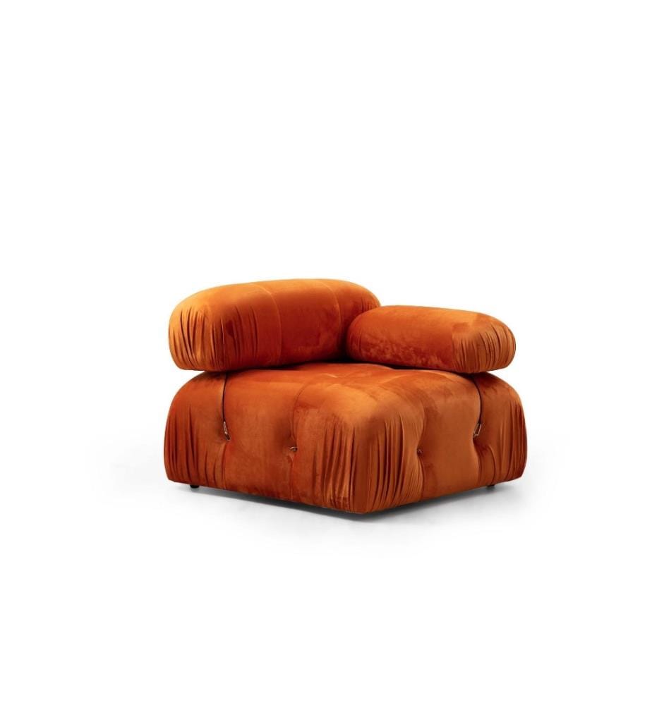 Canapé 1 place, orange, structure en hêtre et panneaux de particules, tissu polyester