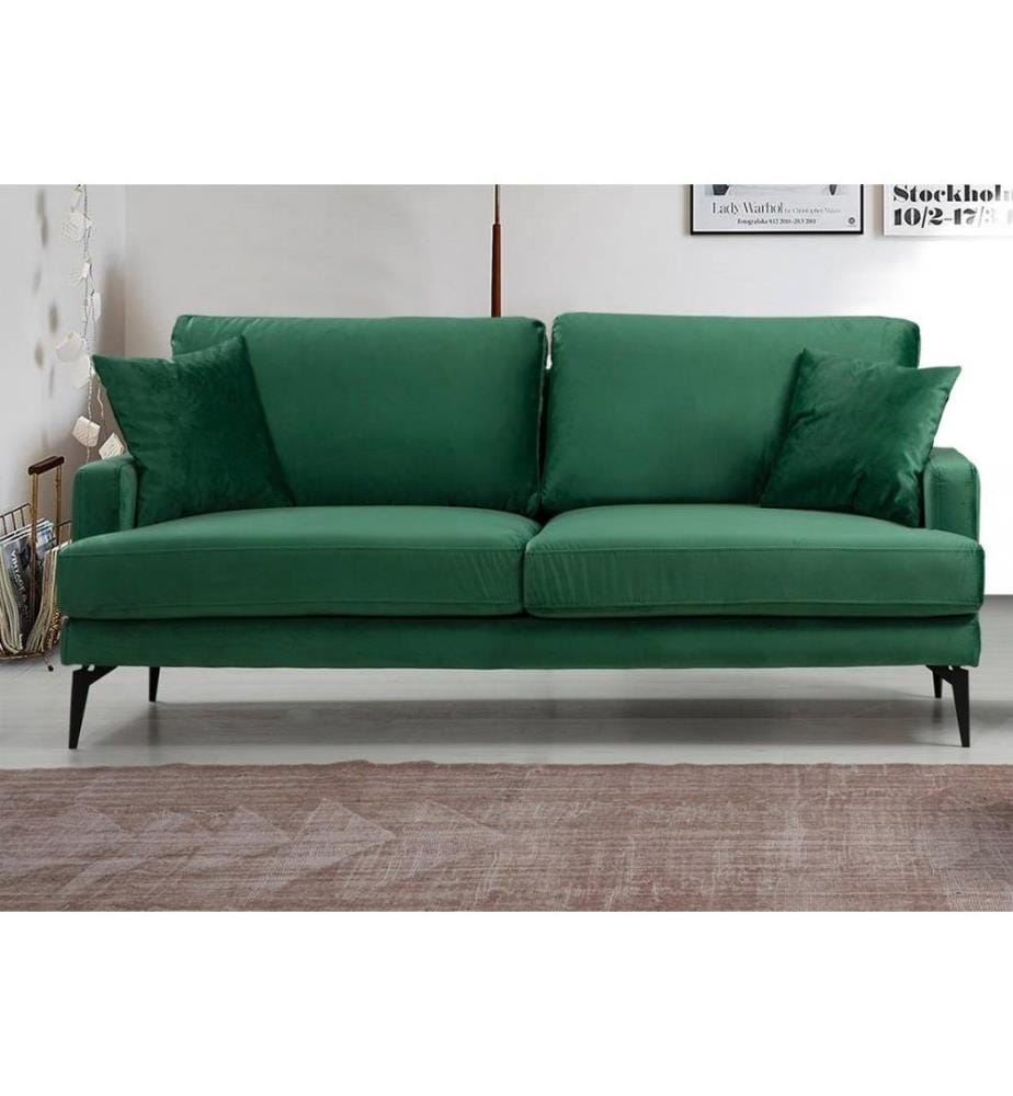 Canapé 2 places, vert, structure en hêtre et panneaux de particules, tissu polyester