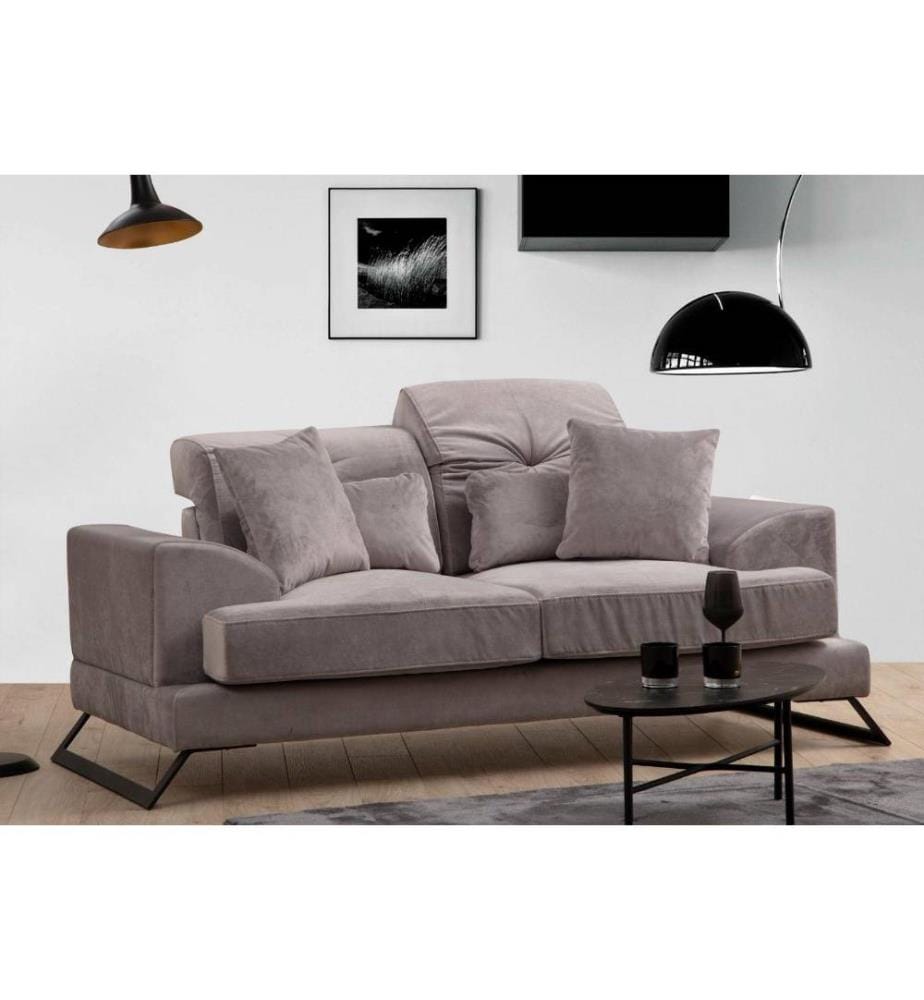 Canapé 2 places, gris clair, structure en bois de hêtre - aggloméré, tissu polyester