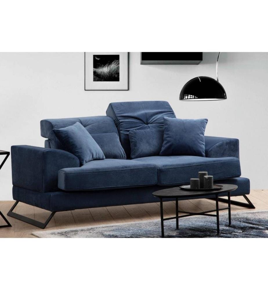 Canapé 2 places, bleu marine, structure en hêtre - panneau d'aggloméré, tissu polyester