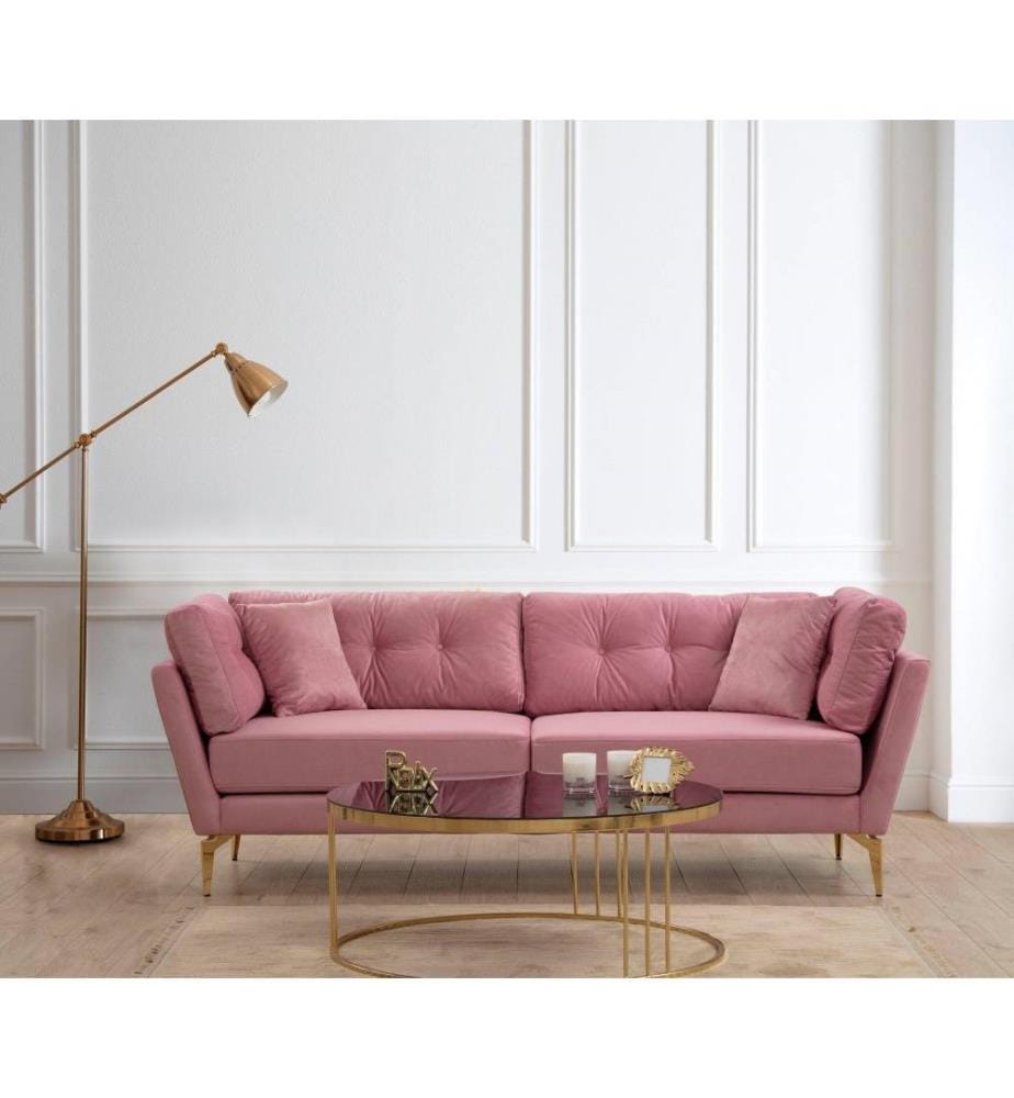 Canapé 3 places, Dusty Rose, structure en hêtre et panneaux de particules, tissu polyester