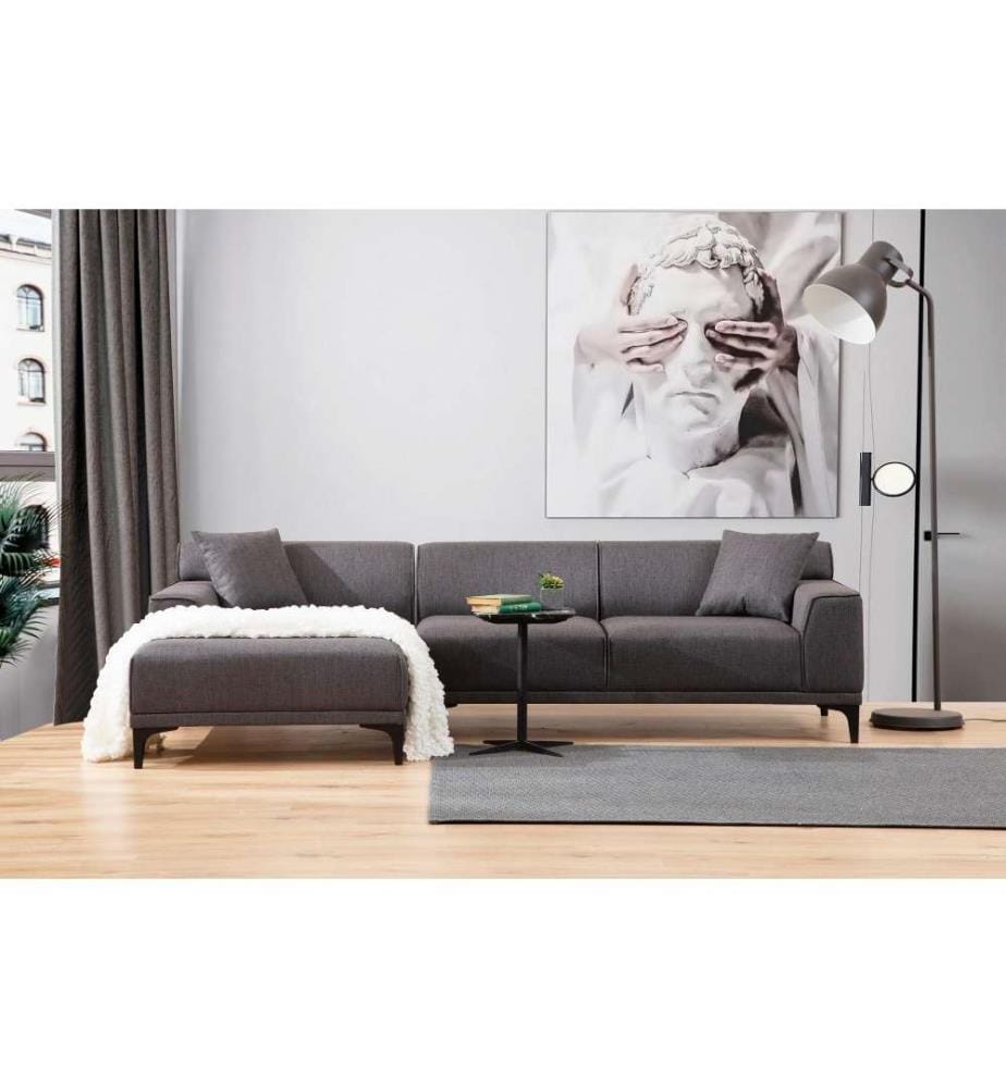 Canapé d'angle, anthracite, cadre en hêtre - aggloméré, tissu polyester
