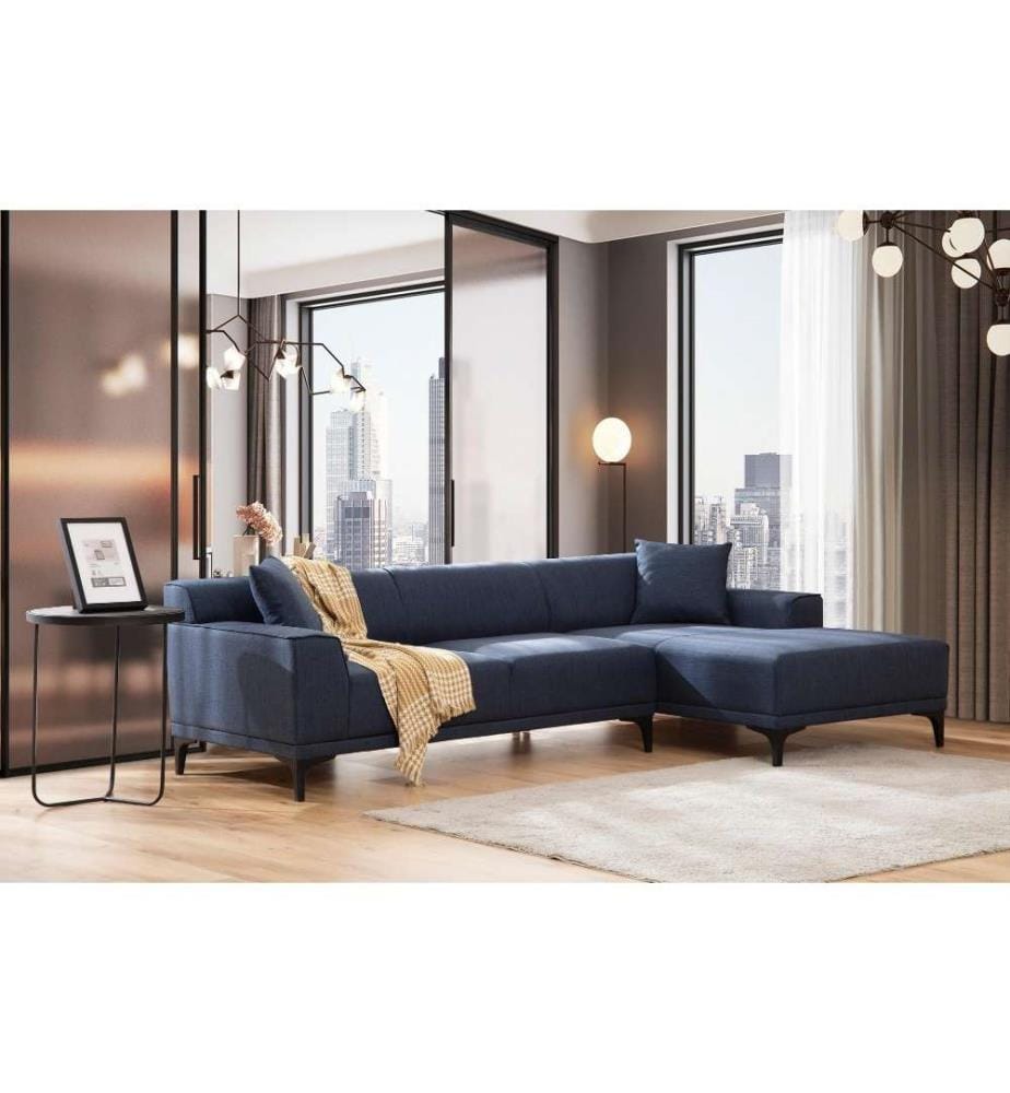 Canapé d'angle, bleu, cadre en hêtre - aggloméré, tissu polyester
