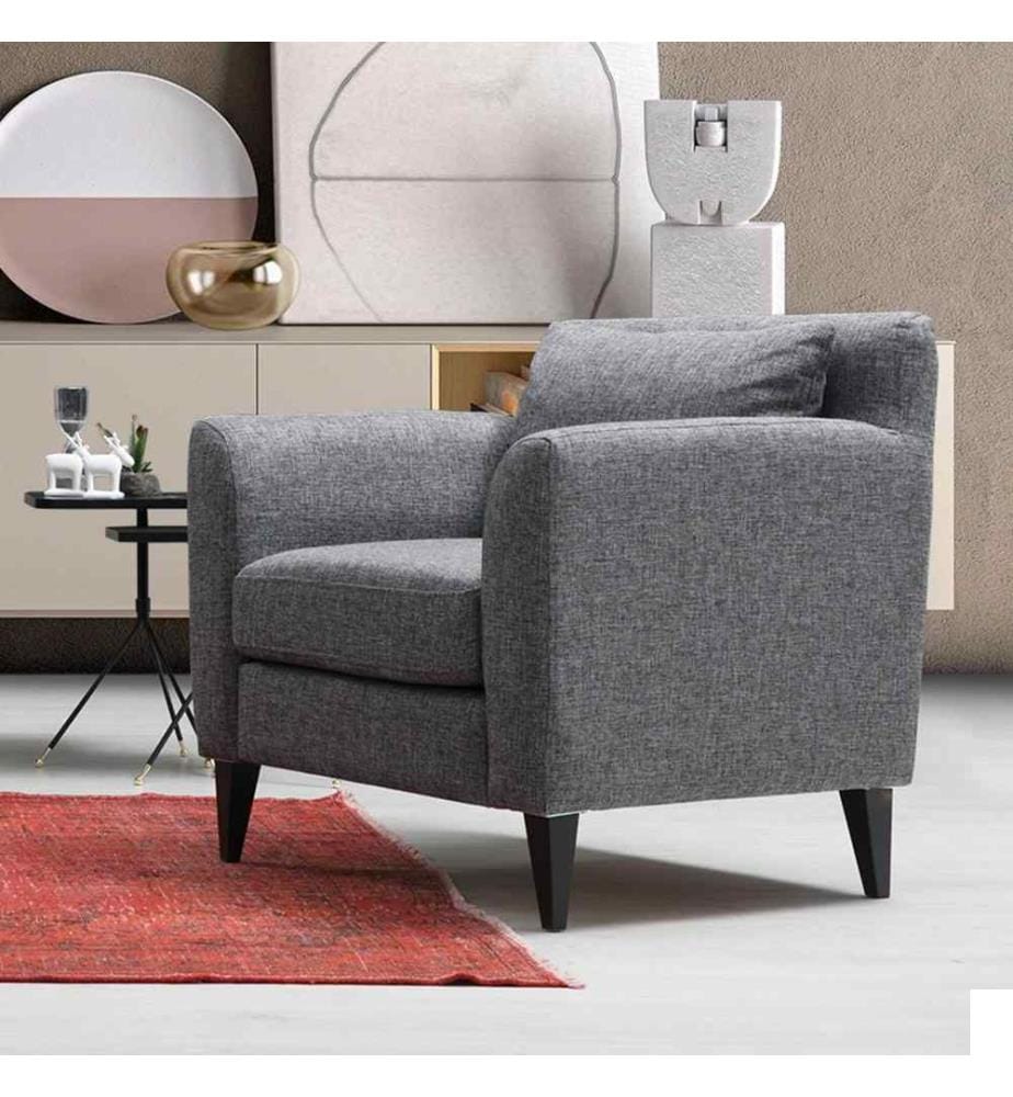Chaise à oreilles, gris foncé, cadre en bois de hêtre et panneaux d'aggloméré, tissu polyester