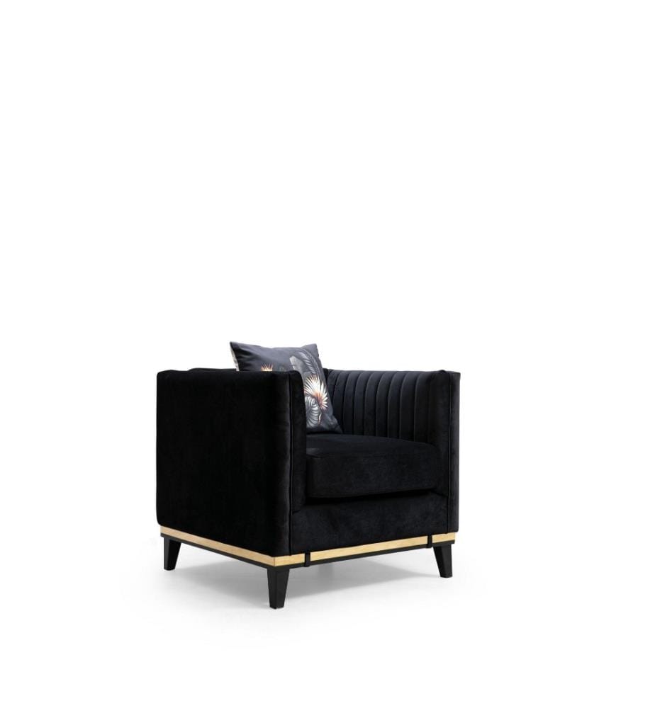 Wing Chair, noir, châssis en hêtre - aggloméré, tissu polyester