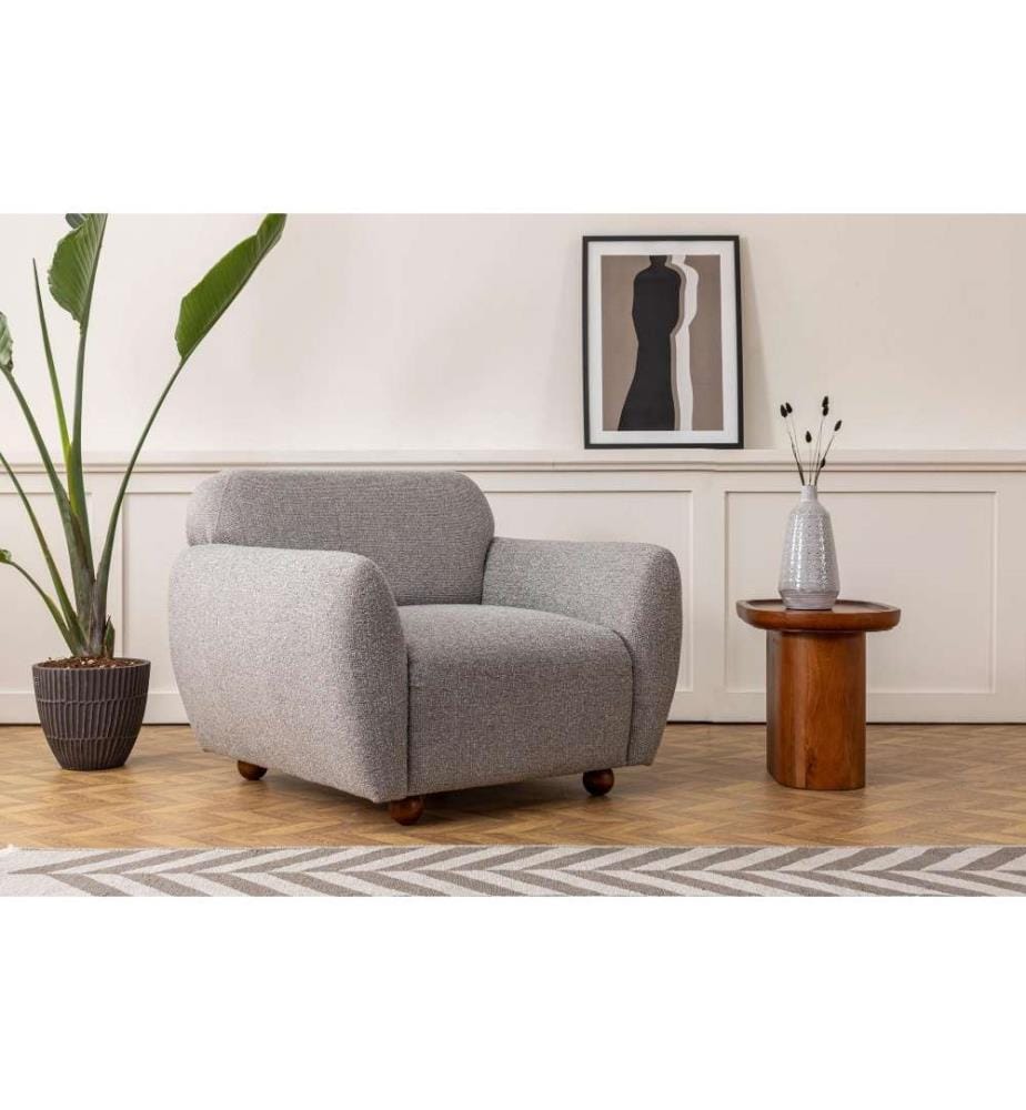 Chaise à oreilles, gris clair, structure en hêtre - panneau d'aggloméré, tissu polyester