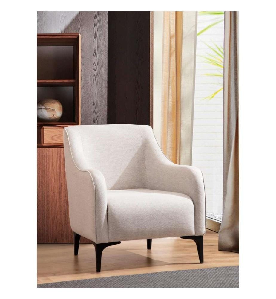 Wing Chair, Off White, châssis en hêtre - aggloméré, tissu polyester