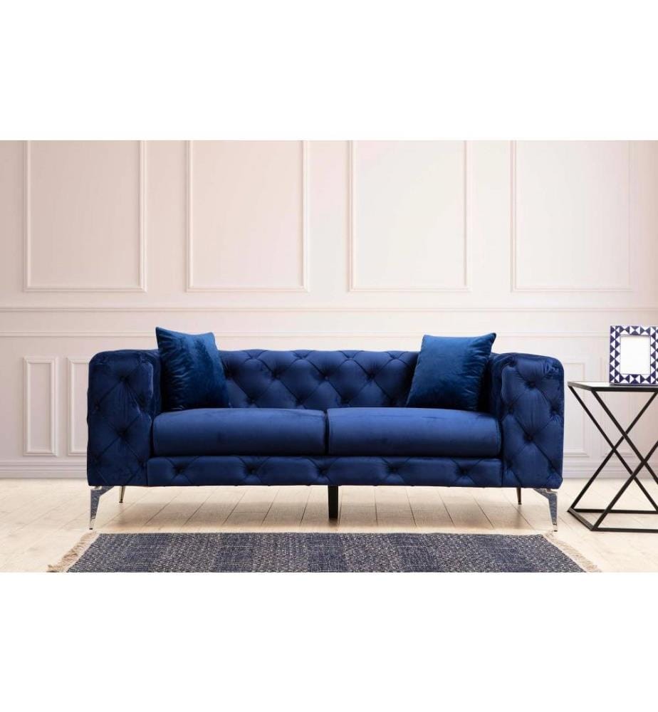 Canapé 2 places, bleu marine, structure en hêtre - panneau d'aggloméré, tissu polyester