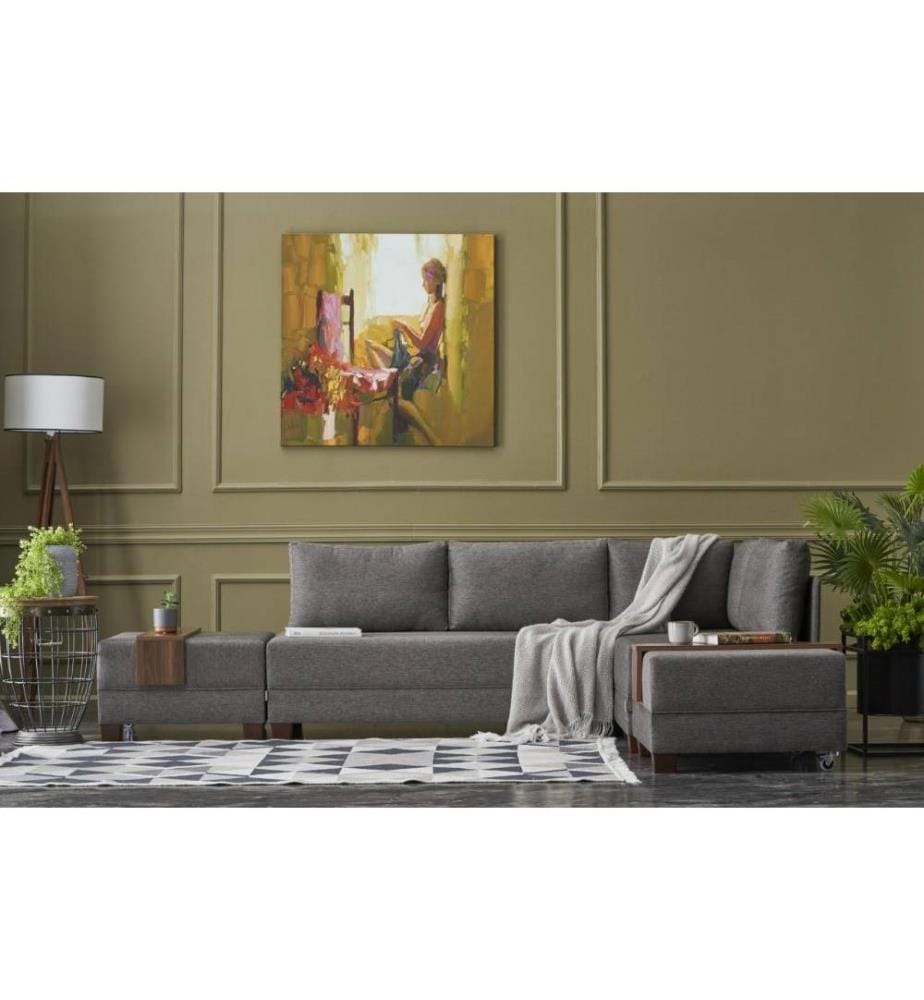 Canapé-lit d'angle, brun, cadre en bois - panneaux de fibres, tissu polyester
