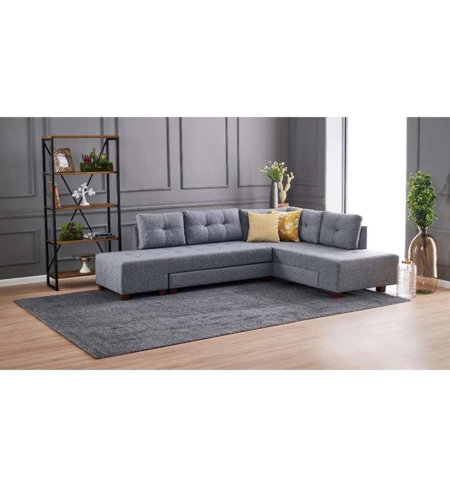 Canapé-lit d'angle, gris, cadre en bois - panneaux de fibres, tissu polyester