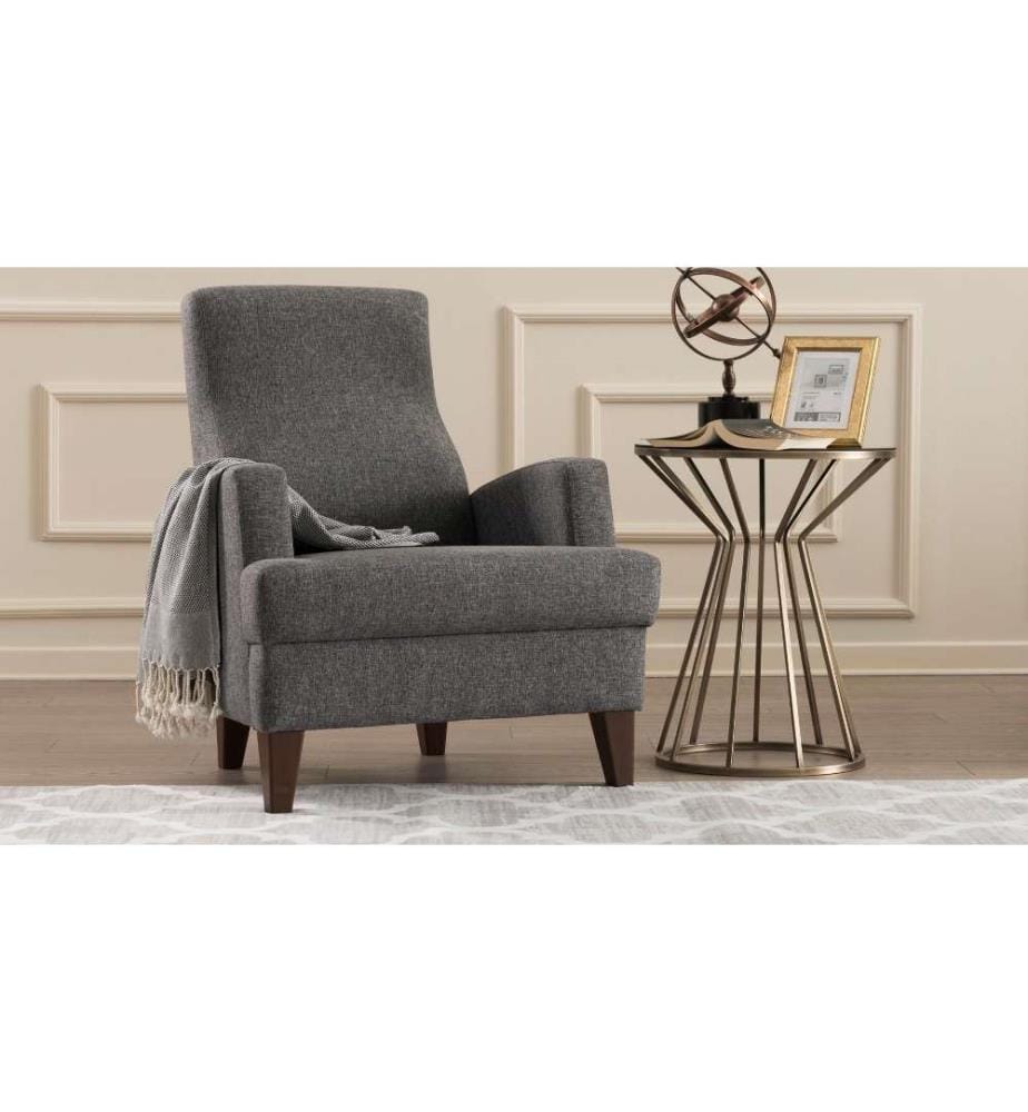Chaise à oreilles, gris foncé, cadre en bois, tissu polyester
