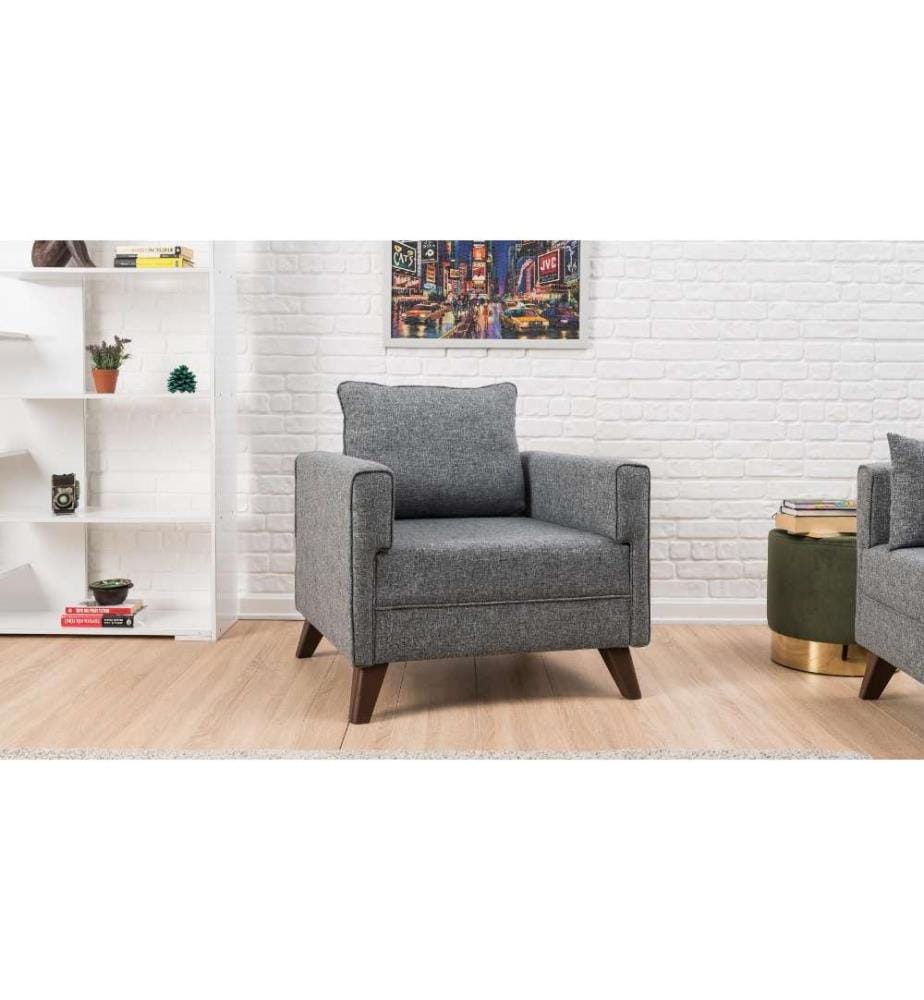 Canapé 1 place, gris, structure en bois - MDF, tissu polyester