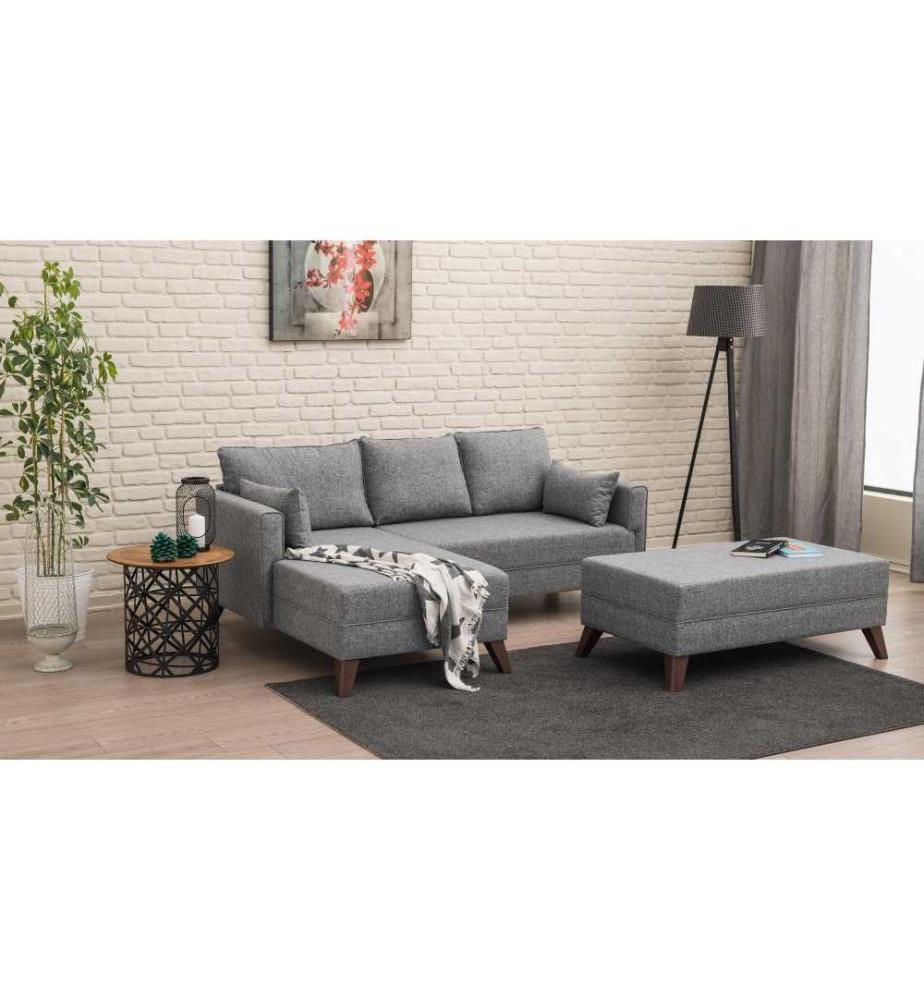 Canapé-lit d'angle, gris, bois - cadre MDF, tissu polyester