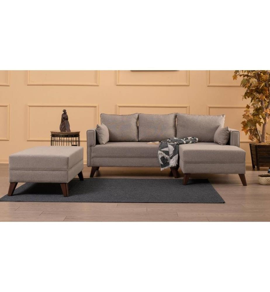 Canapé-lit d'angle, crème, bois - cadre MDF, tissu polyester