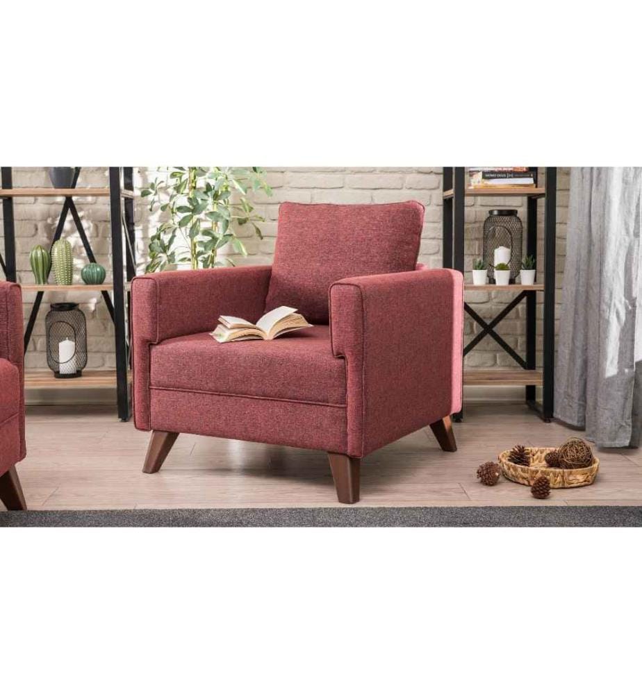 Canapé 1 place, rouge bordeaux, structure bois - MDF, tissu polyester