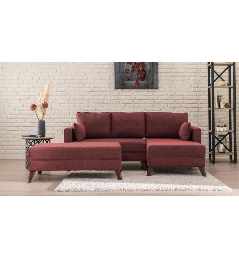 Canapé-lit d'angle, rouge bordeaux, bois - cadre MDF, tissu polyester