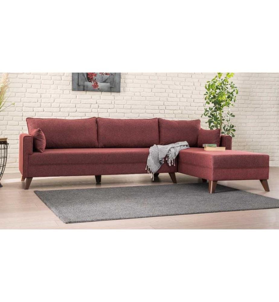Canapé d'angle, rouge bordeaux, cadre en bois - MDF, tissu polyester
