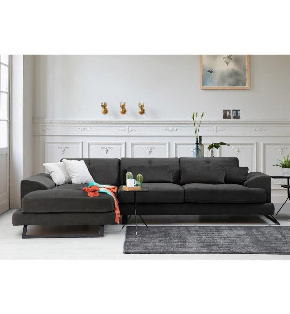 Canapé d'angle, anthracite, cadre en hêtre - aggloméré, tissu polyester