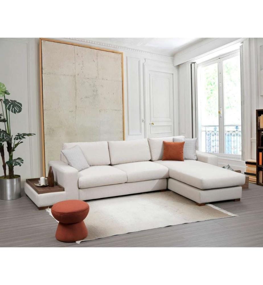 Canapé d'angle, beige, cadre en hêtre - aggloméré, tissu polyester