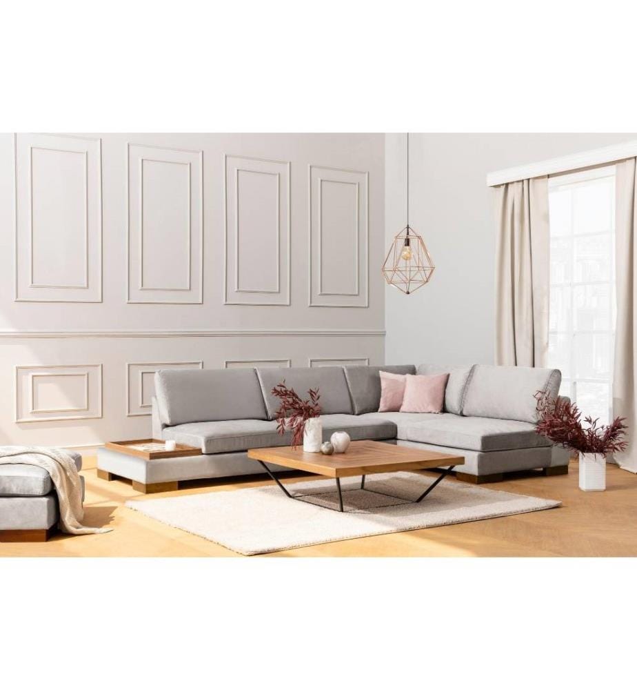 Canapé d'angle, gris clair, cadre en bois de hêtre - aggloméré, tissu polyester