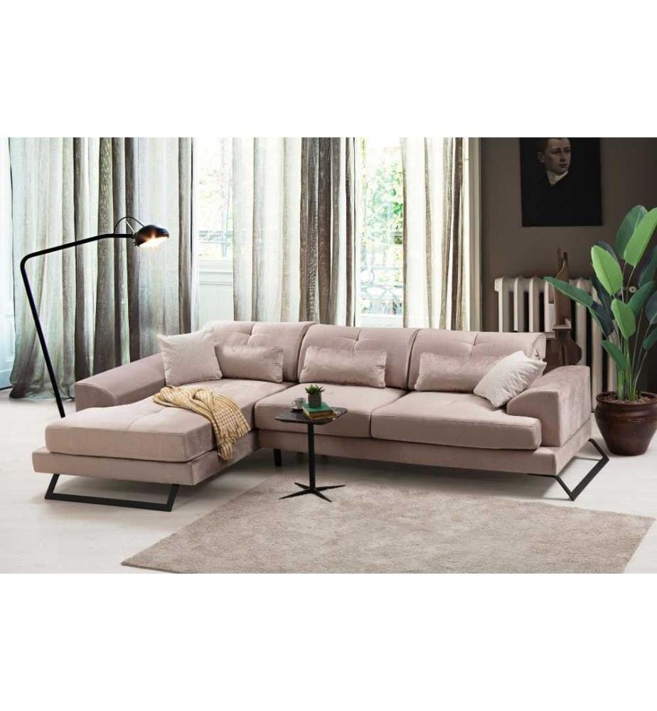 Canapé d'angle, beige, cadre en hêtre - aggloméré, tissu polyester