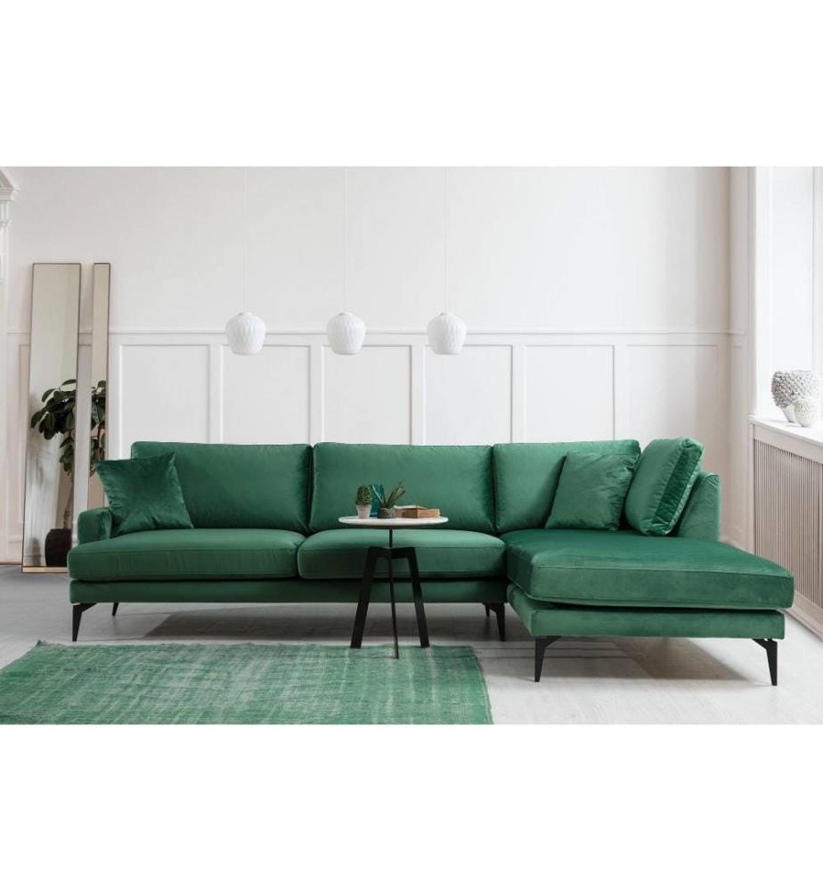 Canapé d'angle, vert, bois de hêtre - cadre en aggloméré, tissu polyester