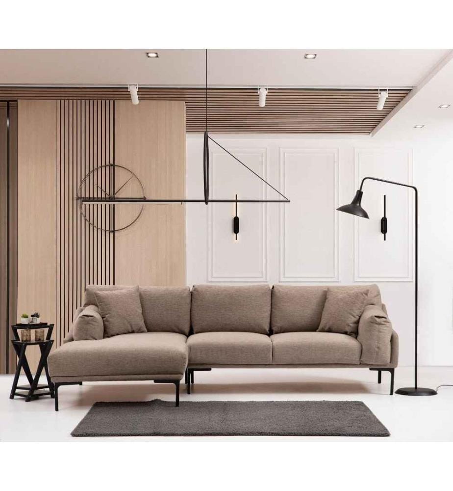 Canapé d'angle, moka, bois de hêtre - cadre en aggloméré, tissu polyester