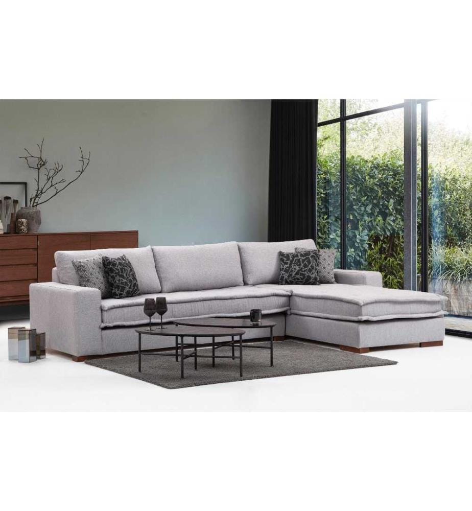 Canapé d'angle, gris clair, cadre en bois de hêtre - aggloméré, tissu polyester