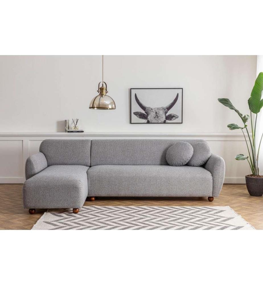 Canapé d'angle, gris clair, cadre en bois de hêtre - aggloméré, tissu polyester