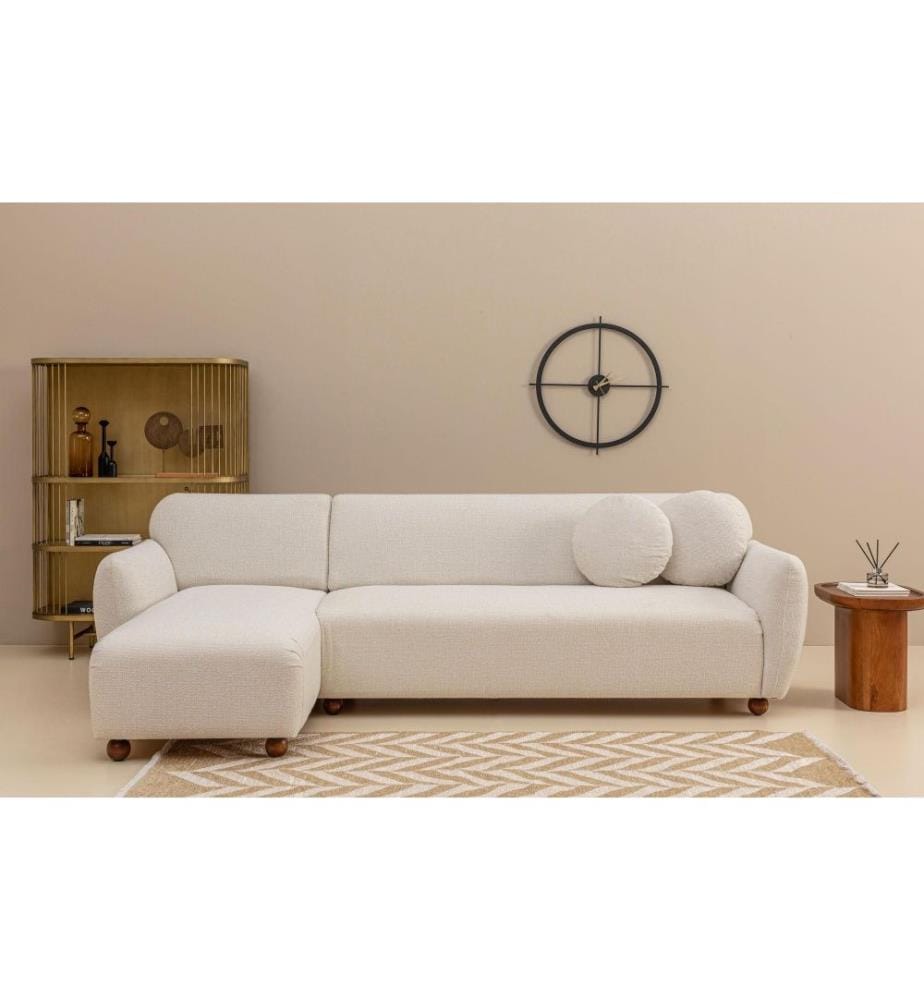 Canapé d'angle, blanc, cadre en hêtre - aggloméré, tissu polyester