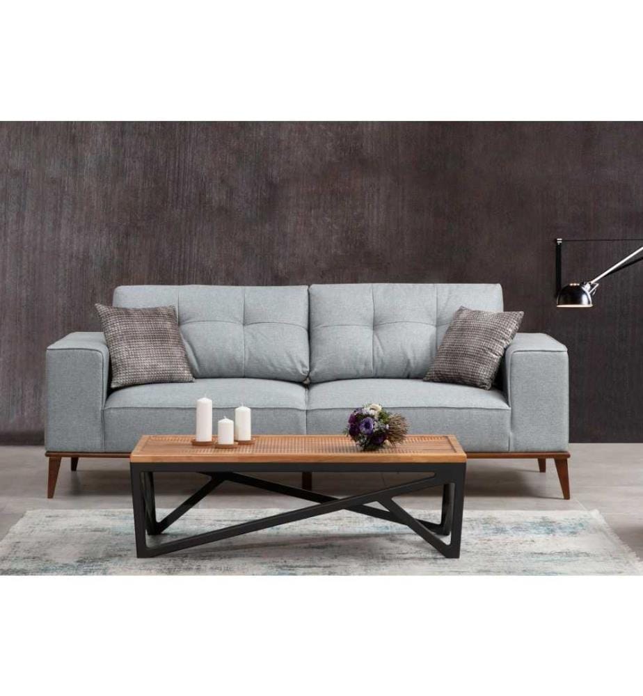 Canapé-lit 3 places, gris, cadre en hêtre - aggloméré, tissu polyester