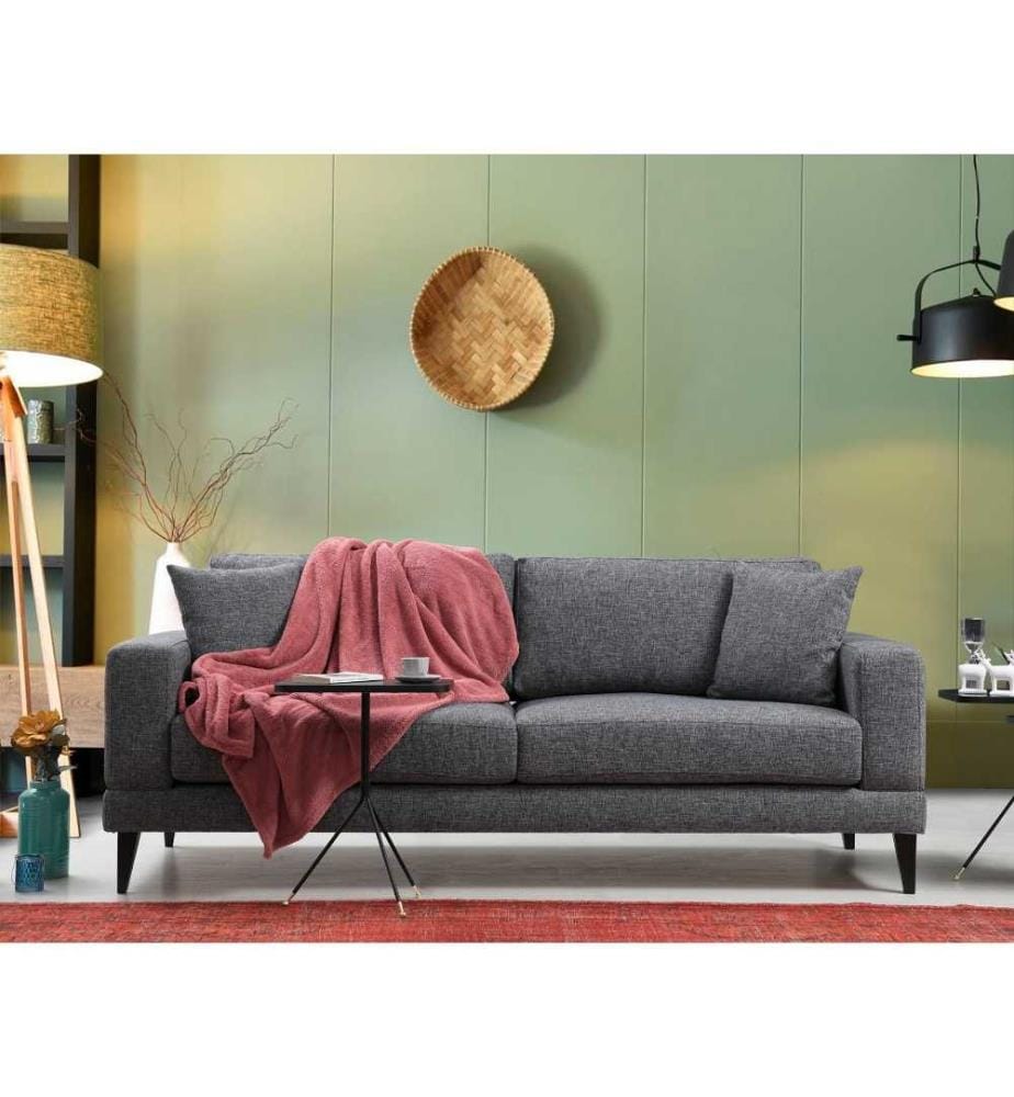 Canapé-lit 3 places, gris foncé, cadre en bois de hêtre - aggloméré, tissu polyester