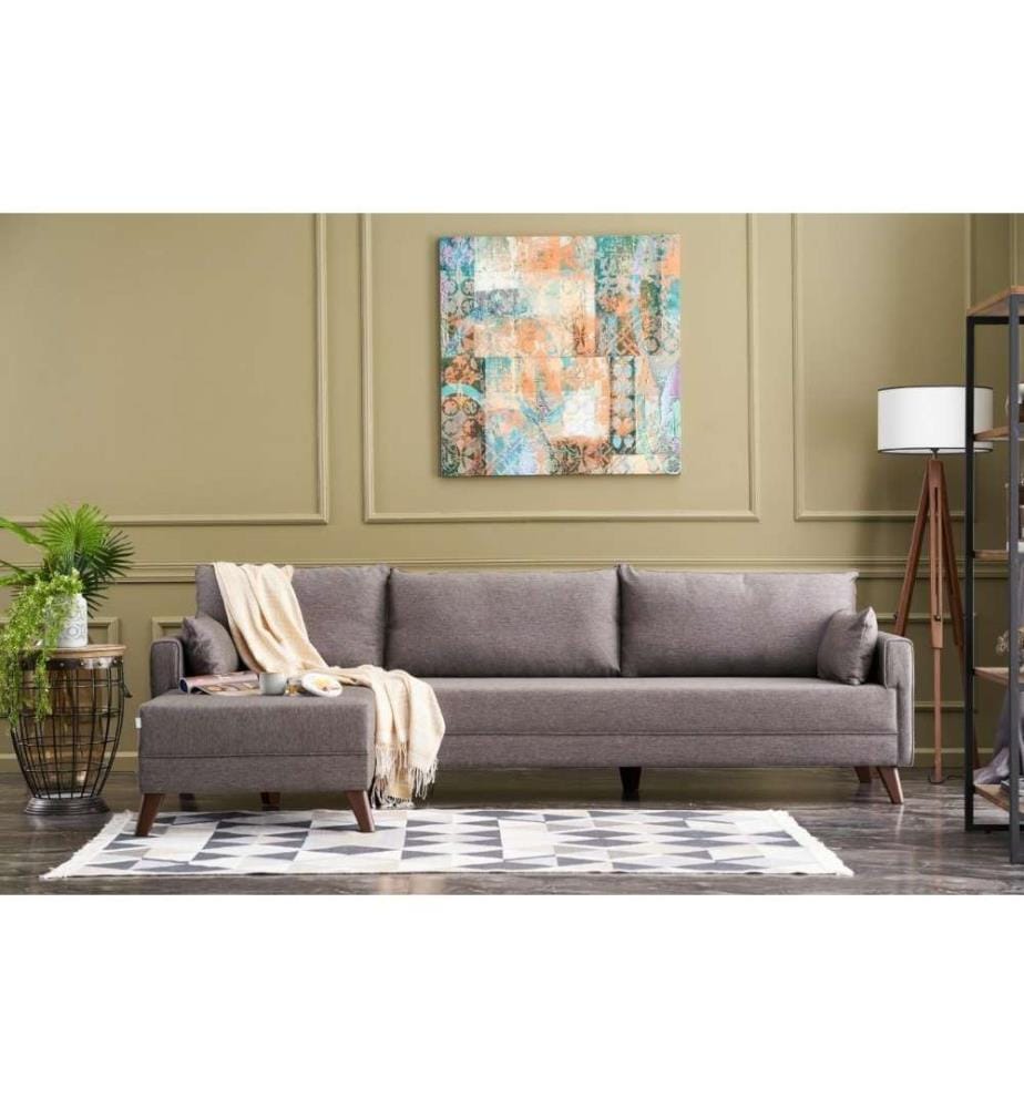 Canapé d'angle, brun, cadre en sapin et MDF, tissu polyester