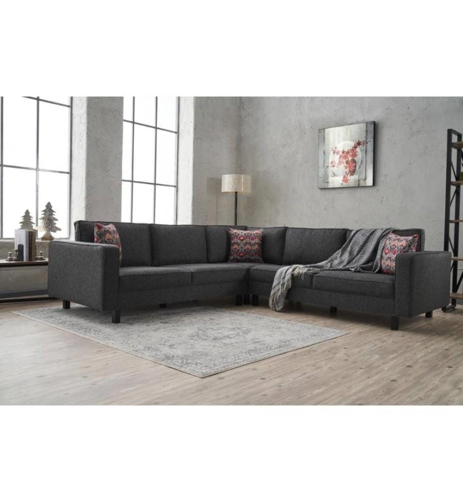 Canapé d'angle, anthracite, structure en bois de hêtre, polyester - tissu de lin
