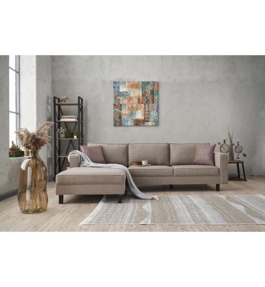 Canapé d'angle, crème, structure en bois de hêtre, polyester - tissu de lin