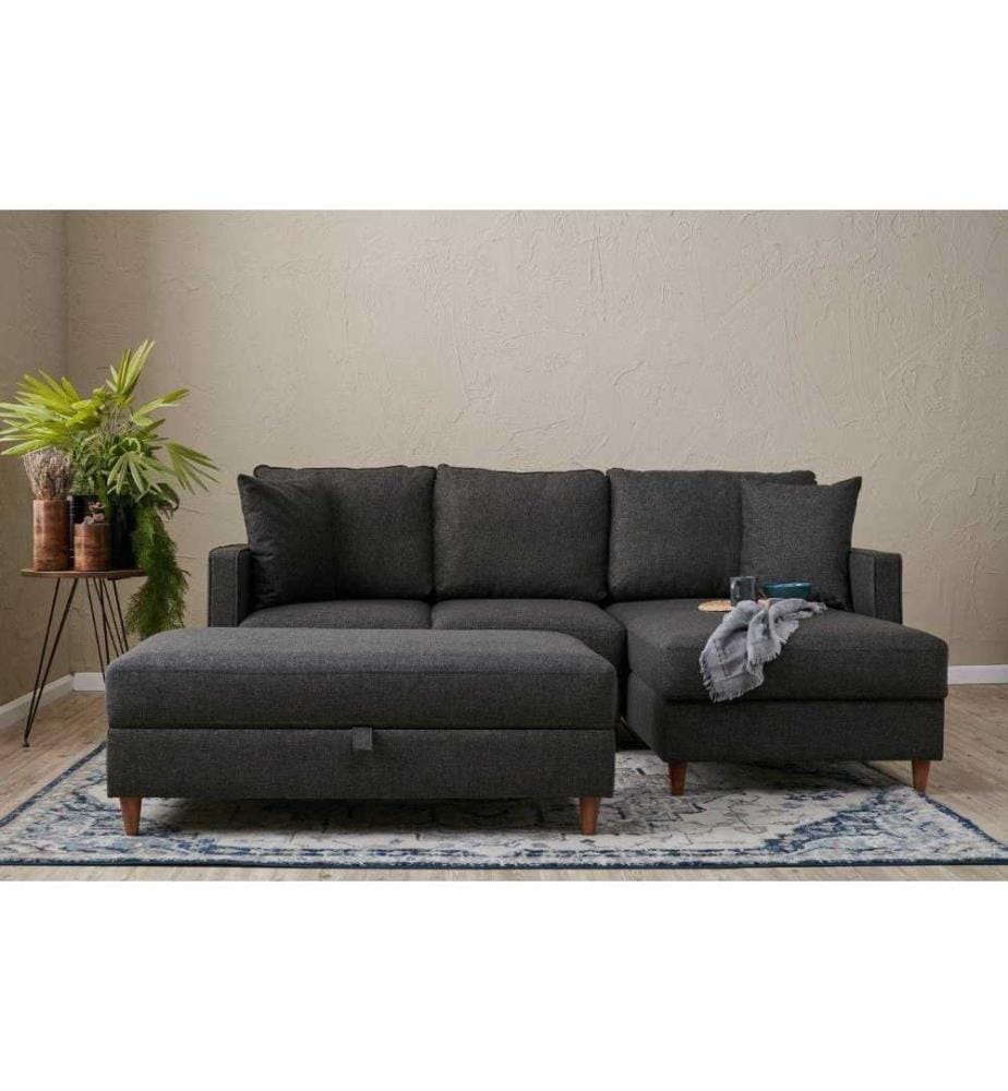 Canapé d'angle, Anthracite, cadre en sapin - écaille, tissu polyester
