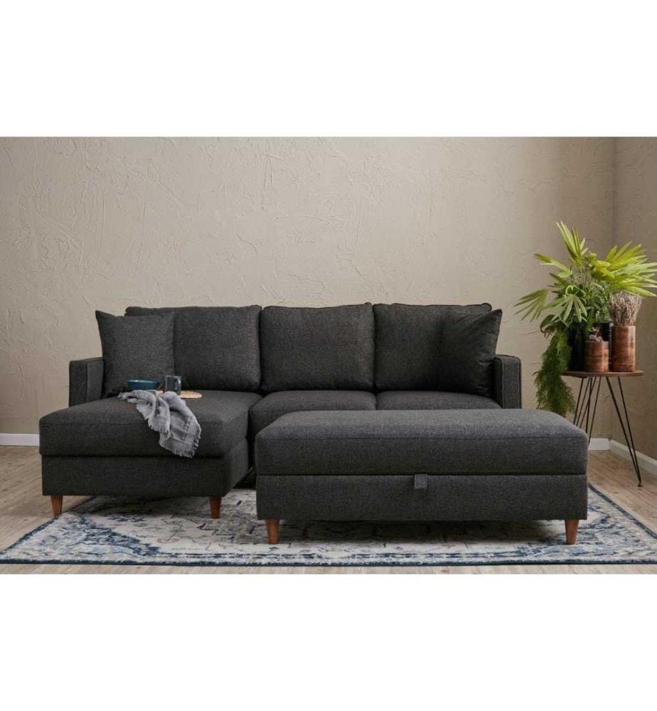 Canapé d'angle, Anthracite, cadre en sapin - écaille, tissu polyester