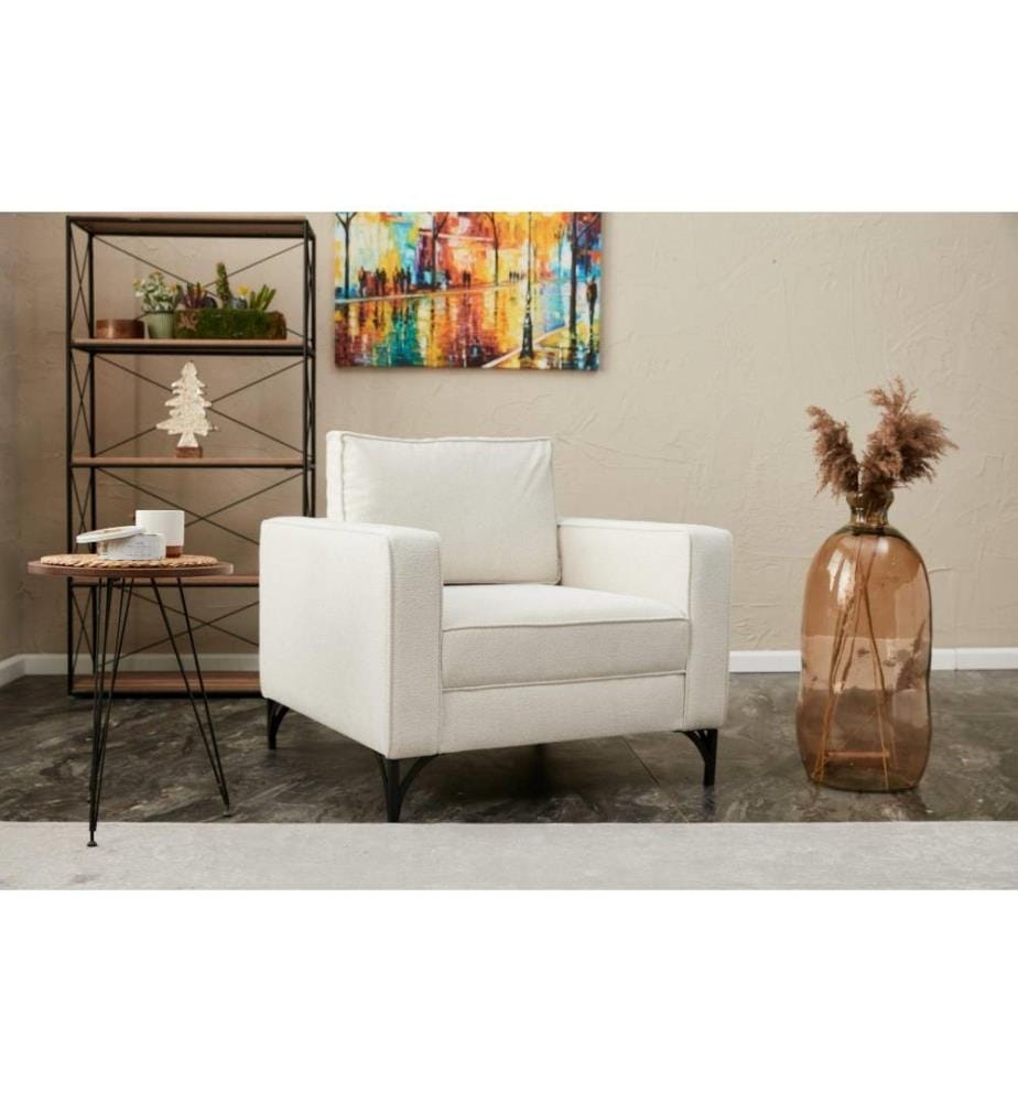 Canapé 1 place, crème, noir, structure en hêtre, tissu polyester