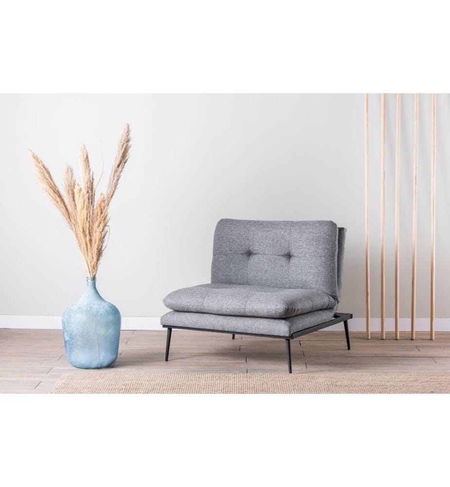 Wing Chair, gris, structure en métal, tissu en lin